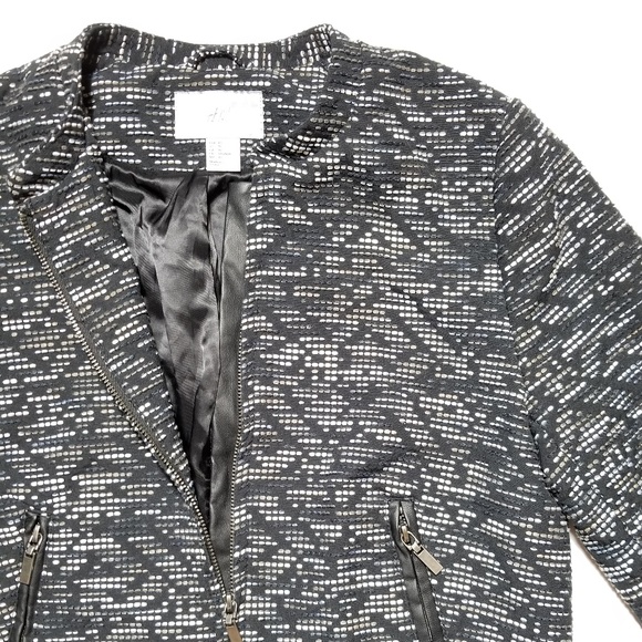 H&M Moto Embroidered Knit Crop Zip Jacket - Picture 2 of 8